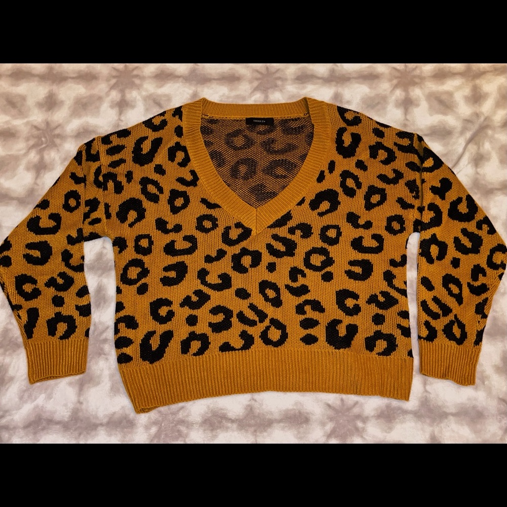 V-neck cheetah print sweater